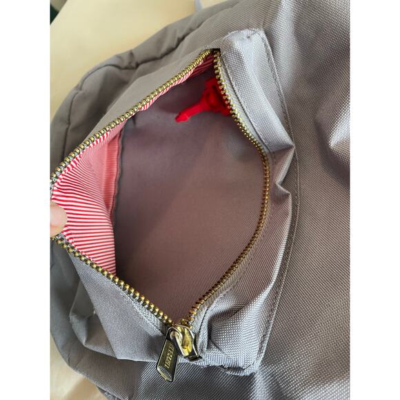 Herschel Gray Backpack Bag Red Stripe Interior travel on the go computer tote - Picture 3 of 5